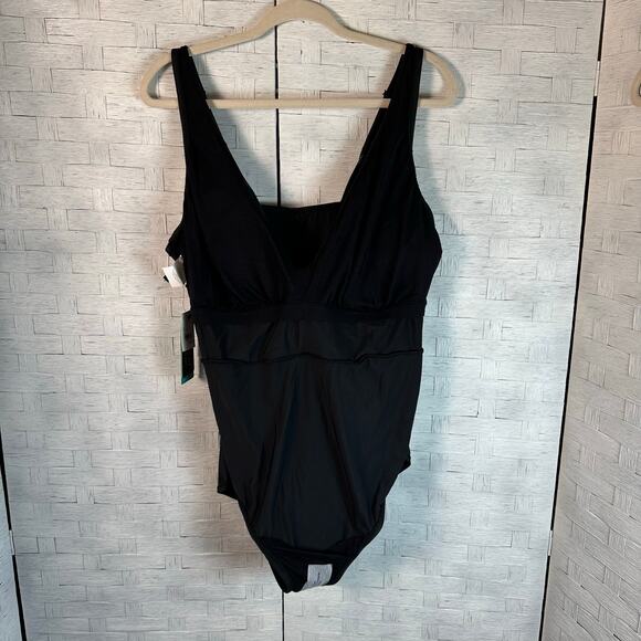 AQUA Green Black one piece Swimsuit coastal summer adjustable straps plus size - Picture 7 of 13